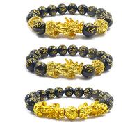 3 Piezas Pulseras Feng Shui Pixiu Bracelet, Black Obsidiana Pulsera de Cuentas de Amuleto Negro para Atraer Riqueza y Buena Suerte(112)