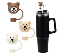 3 Piezas Puntas de Pajita, Puntas de Silicona para Pajitas Dibujos Animados Silicona Suave Adornos de Pajita de Oso Cubierta Protectora de Pajita Sin BPA Compatible con Stanley 887 1183ml Vaso