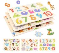 3 Piezas Puzzle Madera, Puzzles Infantiles de Madera con Mango, Puzzle Madera Niños, Juguetes Montessori Puzzles Animal, Juguete Educativo para Niños