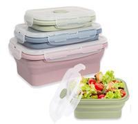 3 Piezas Recipientes de Silicona Plegable Fiambrera Fiambrera Plegables de Silicona Lunch Box Hermetica con Tapa Bento Box Contenedor de Alimentos Caja Bento para Camping Picnic Oficina Cocina