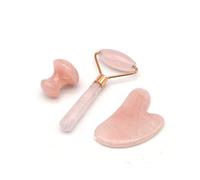 3 piezas - Rodillo facial de cuarzo rosa, piedra de masaje y tabla de guasha, herramienta de masaje facial, rodillo de jade, herramienta de belleza de jade natural
