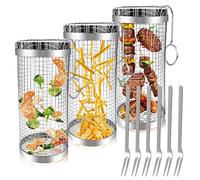 3 piezas Rolling Grillkorb,Grillkorb Edelstahl mit 6 Gabel,Rollender Grillkorb,Grill Korb mit Griff,Grill Rack Rund Grillhalter Rotisserie BBQ Grillkorb,Grillkochzubehör für Außengrill Gemüse Camping