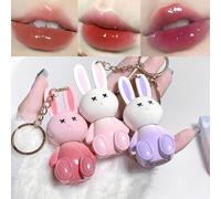 3 Piezas Rossetti Bunny llavero Brillos labiales Gelatina, Lip Oil, Hidratante Barra de Labios Líquida, Color de Larga Duración