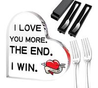 3 Piezas San Valentín Placa Acrílica de Amor y Tenedores I Love You Set, Placa Acrílica en Forma de Corazón, Tenedor Grabado con Caja de Regalo, Regalo de Amor para Ella, Él, Amante