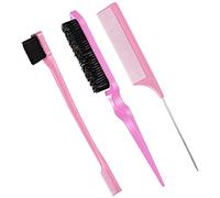 3 Piezas Set de Cepillo y Peine Cepillo de Peinar de Cerdas de Control de Bordes Peine de Doble Borde Peine de Cola para Mujer Cabello Peluquería Peinados Peluquero Regalo (Rosa Claro)