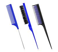 3 Piezas Set de Peine de Peinado de Cabello, Incluye Cepillo de Pelo Burlón Cepillo de Pelo Esponjoso, Peine de Cola de Rata Peine de Burlas y Peine Triple (Azul y Negro, Azul Oscuro)