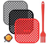 3 Piezas Silicone Air Fryer Mat, Alfombrillas de Silicona para Freidora de Aire Accesorios Cuadrados de Silicona Antiadherentes, Reutilizables para Freidora de Aire con Cepillos para Freidora, Hornos