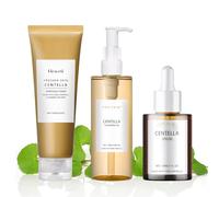 3 Piezas Skincare Centella Kit, Centella Cleansing Oil, Centella Limpiador Facial, Centella Serum, Skincare Coreano Kit,Hidratante,Reduce los Poros y es Apto para Todo Tipo de Piel,Aceite de limpieza