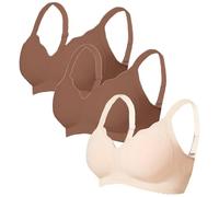 3 Piezas Sujetador Mujer Sin Aros Bralette Sujetador Elástico Sin Costuras Super Suave Comodos Sujetadores Push Up con Cuello En V Sujetadores Transpirable Elástico Sports Bra