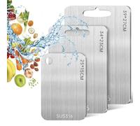 3 Piezas Tabla de Cortar de Acero Inoxidable 316, Grado Alimenticio de Doble Cara Tabla Cortar Titanio para Cocina, Titanium Cutting Board para Carne, Queso, Frutas, 39x27cm+34x23cm+25x15cm