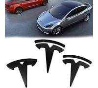 3 piezas Tesla Emblema Logo: Modelo 3 Auto Marca Etiqueta Frontal Capó Matrícula Frontal Maletero Volante Logo Pegatina Negro Mate Emblema Auto Accesorios Compatible con Tesla Model 3
