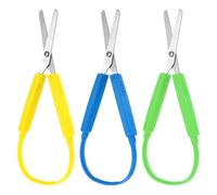 3 Piezas Tijeras de Bucle Adaptativo Tijeras para Niños 14cm Mango Colorido Tijera de Seguridad de Apertura Automática para Niños Escuelas Necesidades Especiales (Amarillo, Verde, Azul)