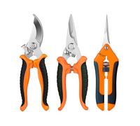 3 Piezas Tijeras de Podar de Mano Profesionales Ergonómicas, Tijeras Jardineria para Plantas, Ramas, Flores, Frutas y Verduras, Tijera de podar con Hoja Acero de Bypass, Recta, Precisión (Naranja)