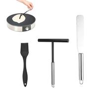 3 Piezas Utensilios para Crepes de Acero Inoxidable - Espátula,Rastrillo en T y Rodillo para Repartir Masa,Accesorios para Hacer Crepes,Tortitas y Repostería Casera
