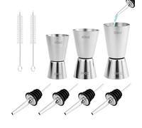 3 Piezas Vaso Medidor de Cócteles de Acero Inoxidable, Dispensador de Cócteles de Doble Medida 15/30 ml 20/40 ml 25/50 ml, con 4 Tapones Vertedores y 2 Cepillos Limpiadores