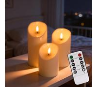 3 Piezas Velas LED Recargable con Mando a Distancia, Velas Led Efecto Llama 3 Tamaño(10 cm, 12 cm, 15 cm) para La Decoración Casera del Partido, Acampar, Boda, Regalos