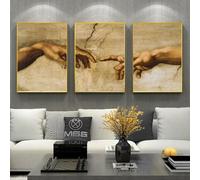 3 piezas vintage de La creación de Adán, famosa pintura en lienzo para pared, pósteres retro e impresiones, imagen hecha a mano, 40 x 60 cm x 3, sin marco