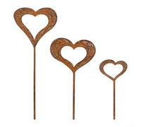 3 pilas de decoración de jardín de silueta de amor de hierro oxidado para acentos de macetas, uso al aire libre en balcón o jardín para mejorar la estética rústica