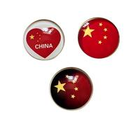 3 pines de bandera china, pines redondos creativos de aleación de cristal de aleación de bandera china, recuerdos de viaje de China, accesorios del Día Nacional de los Patriotas, talla única, metal