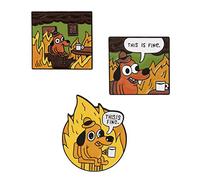 3 pines de meme de perro con texto en inglés «This is fine» («This is fine» para perro, diseño de cómics de animales, esmaltados, broches de solapa personalizados, pin de solapa, camisa, bolsa,