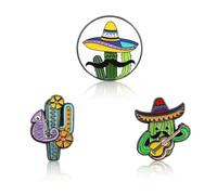 3 pines esmaltados de cactus mexicanos, broches de solapa para fiesta mexicana, broches de solapa para sombrero del Cinco de Mayo, broches de cactus, insignias de mochila para carnavales mexicanos
