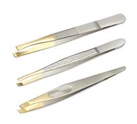 3 Pinzas Depilar Profesionales Acero Inoxidable, Pinza de Depilar con Punta Cangrejo, Pinzas cejas profesional, pinzas depilar cejas para Cejas Pestañas, Pelo Encarnado,Pelo de Barba, Oro