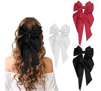 3 pinzas para el pelo con lazo, pinzas para el pelo de pico de pato para mujeres, pinzas para el pelo con lazo largo francés para mujeres y niñas (negro+blanco puro+rojo)