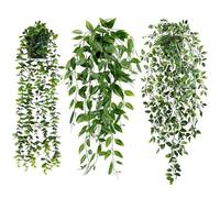 3 plantas artificiales colgantes de hojas de eucalipto con macetas, sin mantenimiento, plantas artificiales de eucalipto, para pared, cocina, porche, decoración (56 cm, 63 cm, 87 cm)