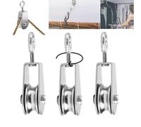 3 poleas de acero inoxidable, 30 mm, polea de inversión, cuerda de acero, polea pequeña, polea de fitness, polea giratoria 360°, capacidad de carga de 30 kg, para cuerda de acero, cuerdas