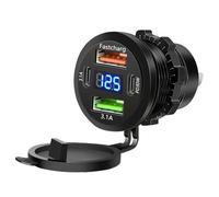 3-Port Marine Fast Charger with Switch & Voltmeter Waterproof Cigarette Outlet Replacement USB Outlet Cigarette Lighter for Marine Boat Motorcycle RV