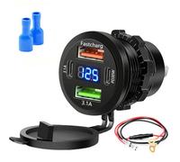 3-Port Marine Fast Charger with Switch & Voltmeter Waterproof Cigarette Outlet Replacement USB Outlet Cigarette Lighter for Marine Boat Motorcycle RV