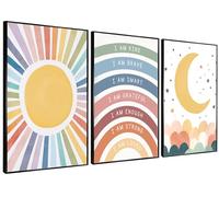 3 pósteres bohemios con diseño de sol y luna para guardería, afirmaciones positivas, arco iris, impresión bohemia de estrellas y corazones, para habitación de bebé, sala de juegos, dormitorio