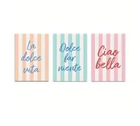 3 pósteres con estampados de rayas vibrantes de "La Dolce Vita" y "Ciao Bella", arte estético moderno, decoración de pared para el hogar, 60 x 80 cm