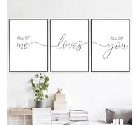 3 pósteres con letras "All Of Me Loves All Of You", arte de pared, citas de pareja, lienzo, cuadros nórdicos para dormitorio y hogar (50 x 70 cm x 3, sin marco)