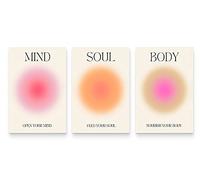 3 pósteres de aura sin marco, arte de pared con cuerpo y alma, lienzo de pintura positiva, color rosa y beige, póster motivacional, arte de pared minimalista, impresión colorida estética, decoración