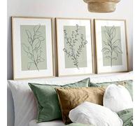 3 pósteres de lienzo con líneas de plantas en color verde salvia, arte mural bohemio con hojas florales, imágenes botánicas neutras para decoración de sala de estar (50x70cmx3/lienzo envuelto)