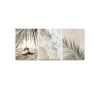 3 pósteres de paisajes marinos con olas blancas, playa, hojas de palmera y coco, lienzo pintado, cuadro de paisaje, decoración de pared para el hogar (60x80cm/sin marco)