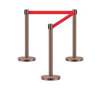 3 Postes Separadores con 500 Cm Cintas Retráctiles, Separador Poste de Acero Inoxidable, Barrera de Marcado para Control de Multitudes para Teatros, Fiestas, Bodas(Brown)