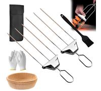 3 Prong Skewers for Grilling, 14.7 Inch Metal BBQ Skewers for Grilling with Push-Off Slider, Reusable 3 way Grill skewer Accessories with Storage Bag for Meat, Vegetable, Chicken (2Set+Gloves+boxes)