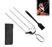 3 Prong Skewers for Grilling, 14.7 Inch Metal BBQ Skewers for Grilling with Push-Off Slider, Reusable 3 way Grill skewer Accessories with Storage Bag for Meat, Vegetable, Chicken (1Set)