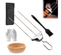 3 Prong Skewers for Grilling, 14.7 Inch Metal BBQ Skewers for Grilling with Push-Off Slider, Reusable 3 way Grill skewer Accessories with Storage Bag for Meat, Vegetable, Chicken (1Set+Gloves+boxes)