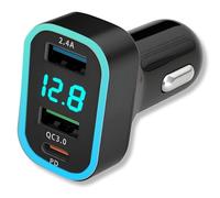3 Puertos Cargador Coche Mecher USB C Rapida, 60W Cargador Rápido Carga con Voltímetro Led PD30W+QC3.0+2.4A, Compatible con iOS, Samsung, Android, tabletas y Todos los teléfonos Inteligentes
