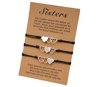 3 pulseras a juego con tarjeta de distancia en forma de corazón, tres hermanas, joyería de acero inoxidable, tarjeta de amistad para hermanas