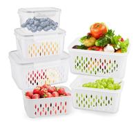 3 Recipientes Herméticos para Alimentos - Tuppers de Plástico - Organizadores de Nevera, 3.3L+1.75L+0.85L, Doble Capa, 3 Cestas Escurridoras + 3 Tuppers Herméticos, PP, Aptos para Microondas y Nevera