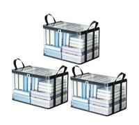 3 recipientes transparentes de almacenamiento para libros con tapas, protector duradero de cómics y organizador de medios, bolsa de almacenamiento plegable de vinilo con cremallera para libros