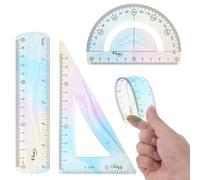 3 reglas flexibles de plástico, regla flexible, colorida regla triangular de 6 pulgadas, transportador, regla suave transparente con escalas de centímetros y pulgadas para escuela, hogar, oficina