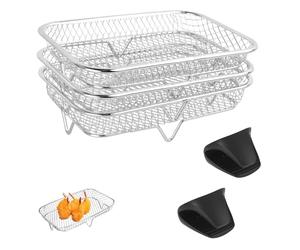 3 Rejillas para Horno 19.5x13.5 cm con 2 Pinzas de Silicona,Parrilla de Enfriamiento aptas para Lavavajillas Ideales para Hornear, Asar a la Parrilla, Ahumar y Enfriar en el Horno o Freidora de Aire