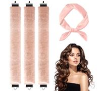 3 rizadores sin calor y rulos para secado nocturno - Varillas para diadema sin calor, ondas de salón para secado nocturno, kit de peinado ajustable de terciopelo (rosa)