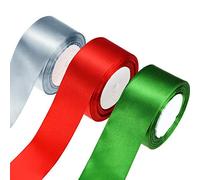 3 rollos anchos de cinta de satén de poliéster de doble cara para Navidad, boda, día de la madre, envoltura de regalos, manualidades, lazos para el pelo, recuerdos de fiesta (rojo, verde, plateado)