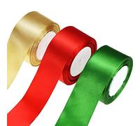 3 rollos anchos de cinta de satén de poliéster de doble cara para Navidad, boda, envoltura de regalos, manualidades, lazos para el pelo, recuerdos de fiesta (rojo, verde, dorado, 2 pulgadas)
